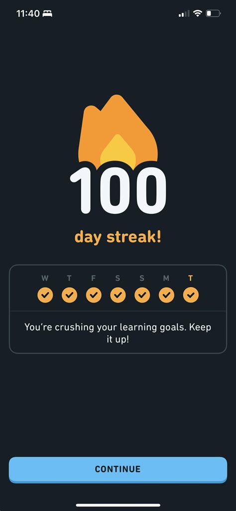 duolingo 100 day streak.